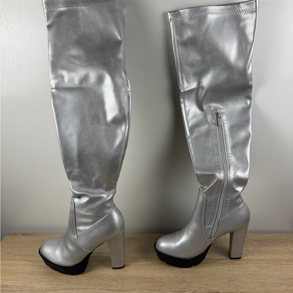 Allegra K‎ Silver Over the Knee Boots - Picture 10 of 12